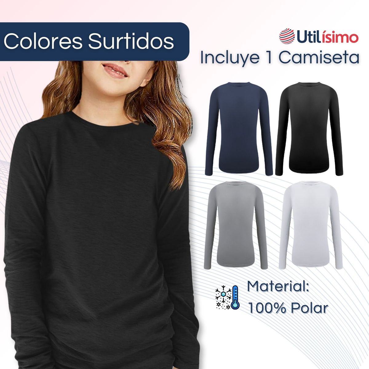UTILISIMO - Camiseta Polera Polar Niña Primera Capa Colores Surtidos