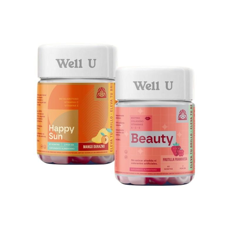 WELL U - PACK X 2 GOMITAS HAPPY SUN 60UN + BEAUTY 60UN WELL U