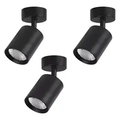 WANT - 3 Focos Negros Cilindro Sobrepuesto Dirigible 7w Luz Fría