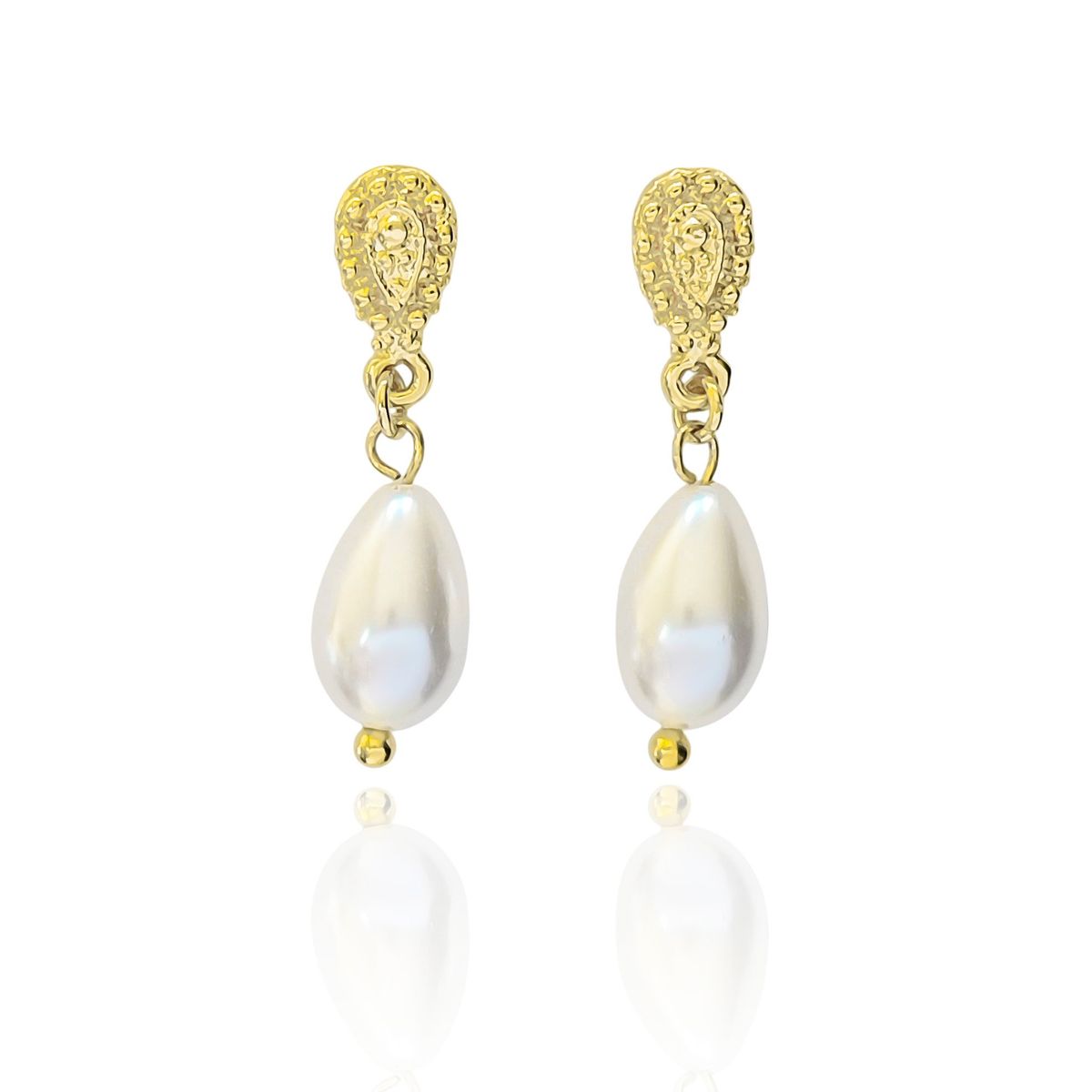COGGIOLA - Aros Perla Shellpearl Gota Tope Enchapado Oro 18K