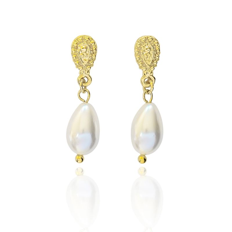 ANDREA COGGIOLA JOYAS - Aros Perla Shellpearl Gota Tope Enchapado Oro 18K