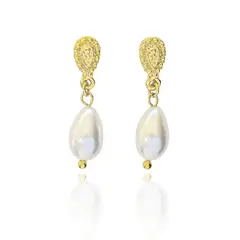 ANDREA COGGIOLA JOYAS - Aros Perla Shellpearl Gota Tope Enchapado Oro 18K