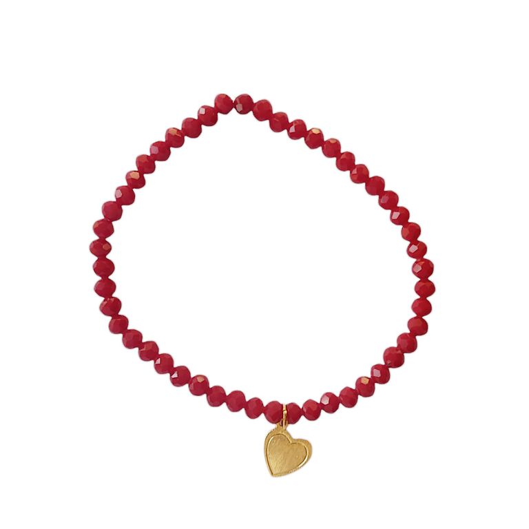 Pulsera Corazon Satinado Enchapado Oro 18K Cristal Rojo Rojo TALLA UNICA