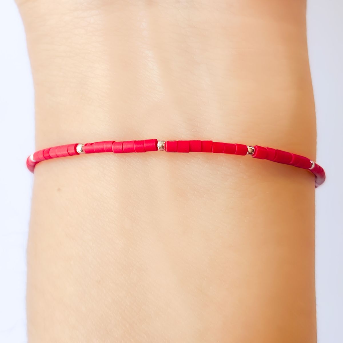 COGGIOLA - Pulsera Resina Roja Plata Fina 925