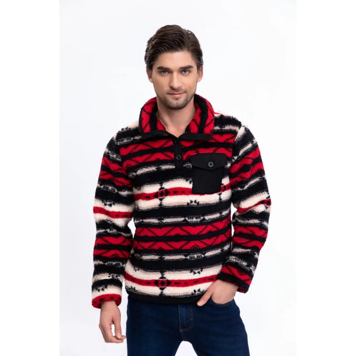 LIKE SHOP - Polerón Peludo Étnico Otoño Invierno Chaqueta Hombre 6076