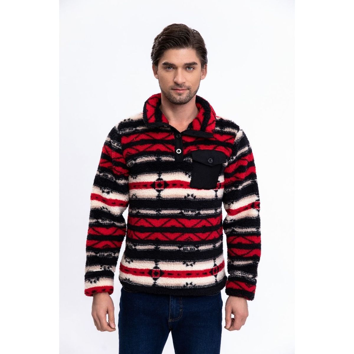 LIKE SHOP - Polerón Peludo Étnico Otoño Invierno Chaqueta Hombre 6076