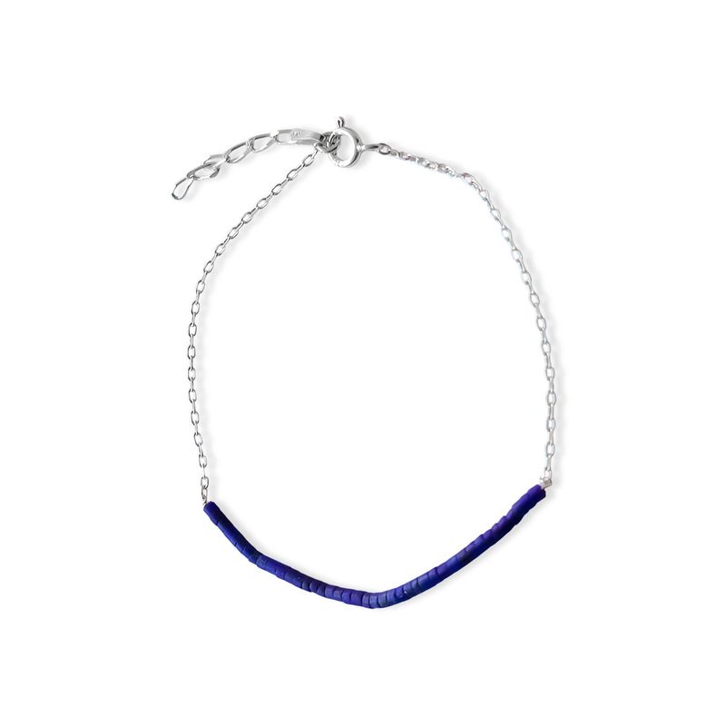 ANDREA COGGIOLA JOYAS - Pulsera Mostacilla Lapislázuli Cadena Plata Fina 925