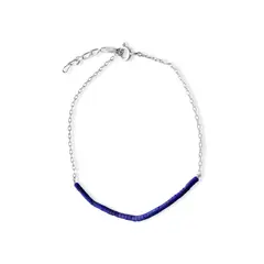 ANDREA COGGIOLA JOYAS - Pulsera Mostacilla Lapislázuli Cadena Plata Fina 925