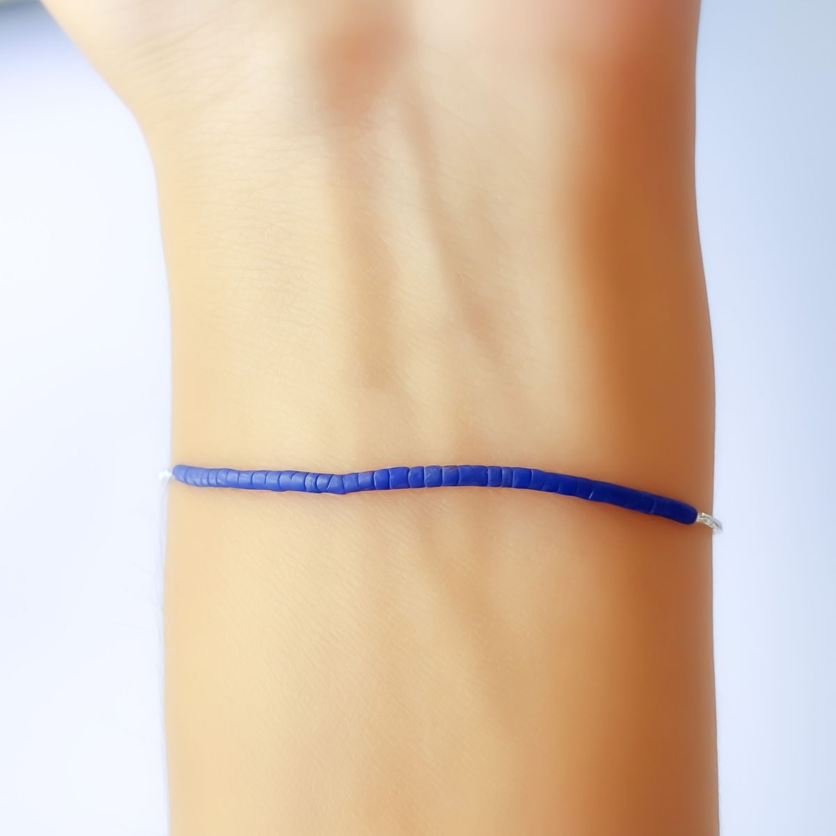 COGGIOLA - Pulsera Mostacilla Lapislázuli Cadena Plata Fina 925