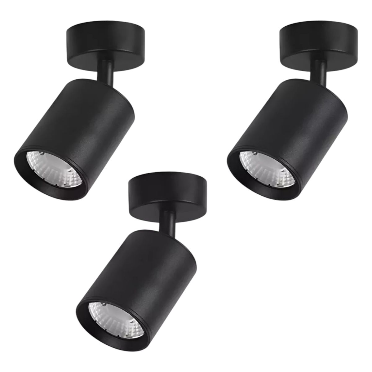 WANT - 3 Focos Negros Cilindro Sobrepuesto Dirigible 5.5w Luz Neutra