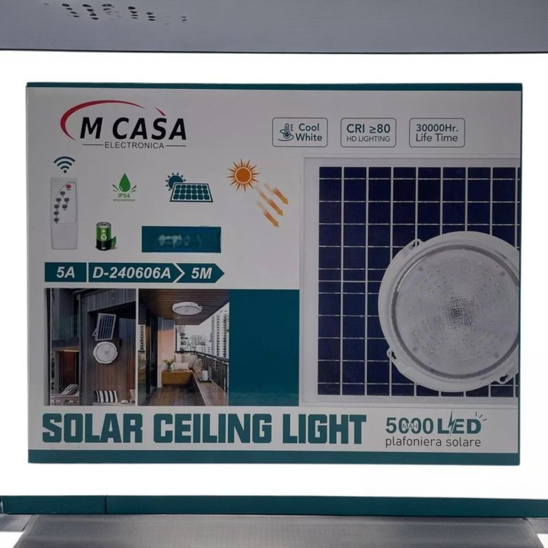 ANGELES DEL HOGAR - LAMPARA PLAFON REDONDA DE TECHO SOLAR 300W BLANCO FRIO
