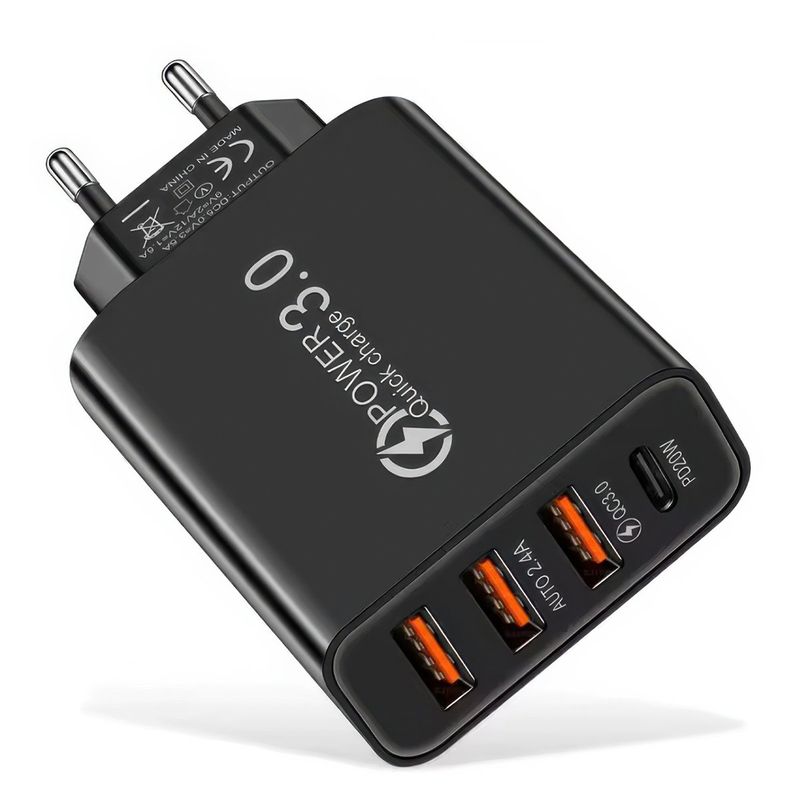 GENERICO - Cargador Universal Carga Rapida 4 Puertos USB + USB-C