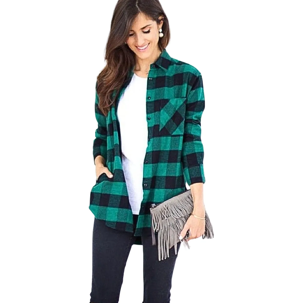 LIKE SHOP - Blusón Mujer Manga Larga Cuadrille Algodón 0021