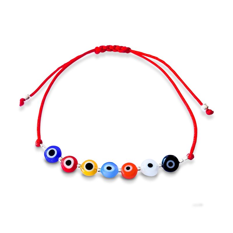 ANDREA COGGIOLA JOYAS - Pulsera Ojos Turcos Colores Cordón Rojo