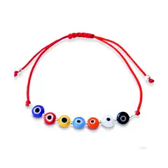 ANDREA COGGIOLA JOYAS - Pulsera Ojos Turcos Colores Cordón Rojo
