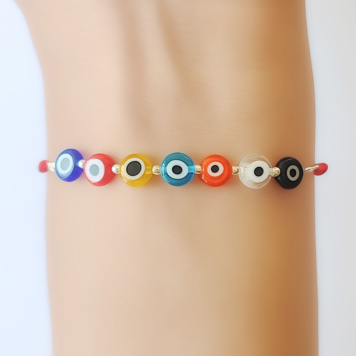 COGGIOLA - Pulsera Ojos Turcos Colores Cordón Rojo