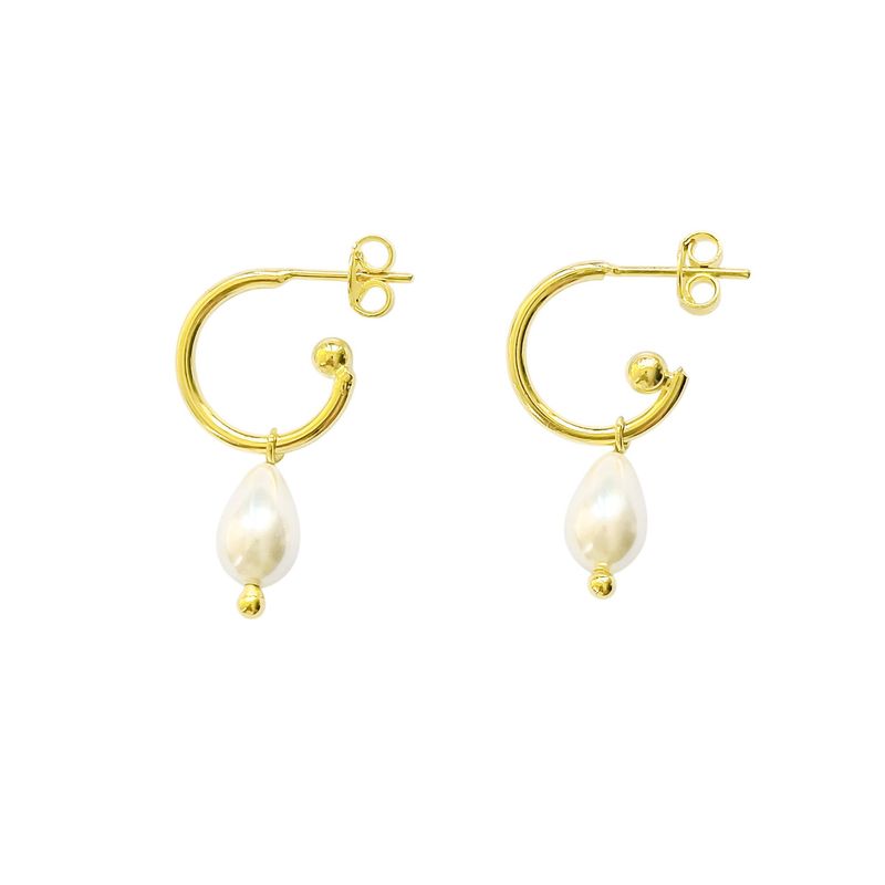 ANDREA COGGIOLA JOYAS - Aros Argolla Gota Perla Shellpearl Enchapado Oro 18K