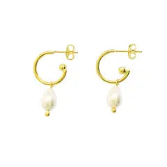 ANDREA COGGIOLA JOYAS - Aros Argolla Gota Perla Shellpearl Enchapado Oro 18K