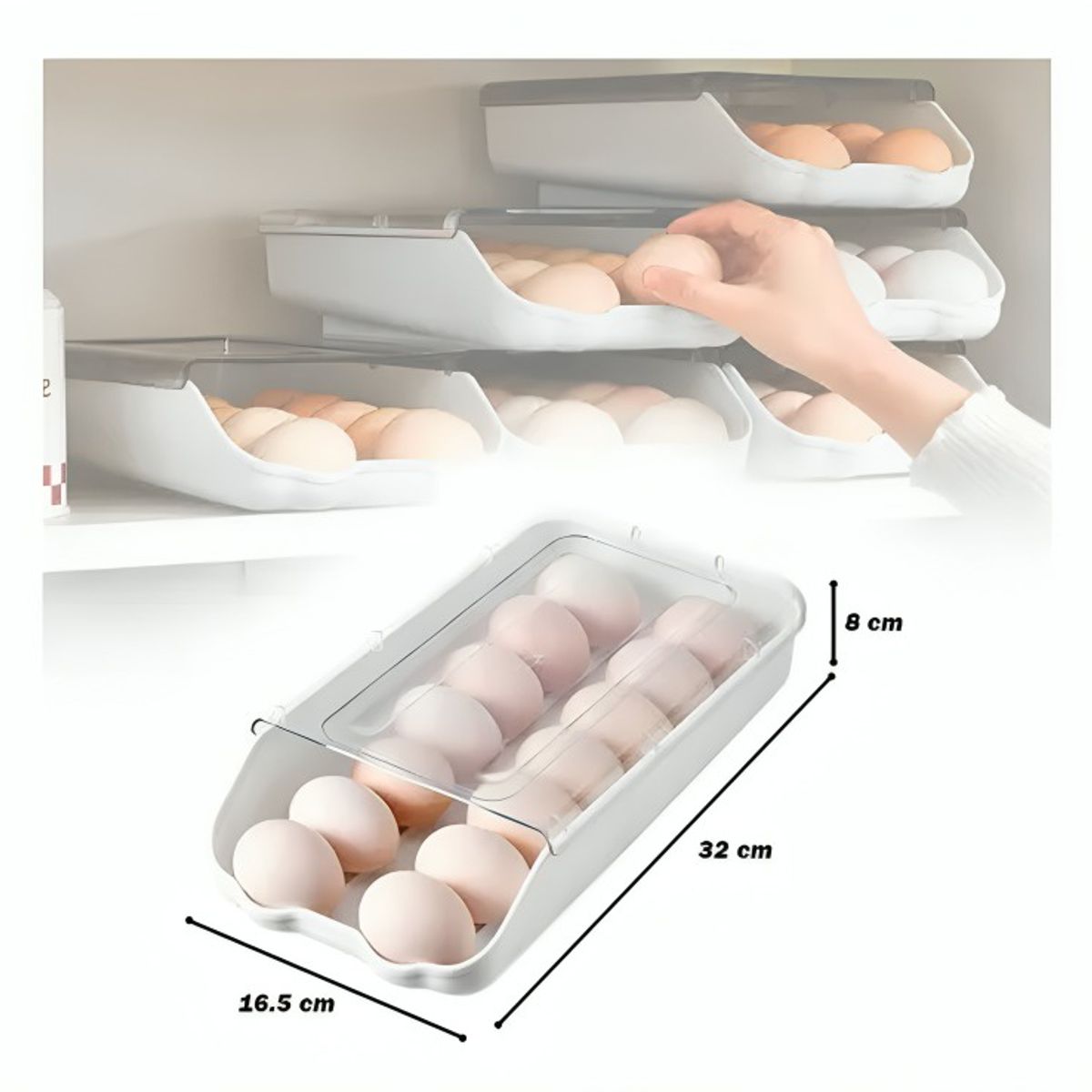 OEM - Pack de 2 Bandejas Organizadoras Porta Huevos Apilable