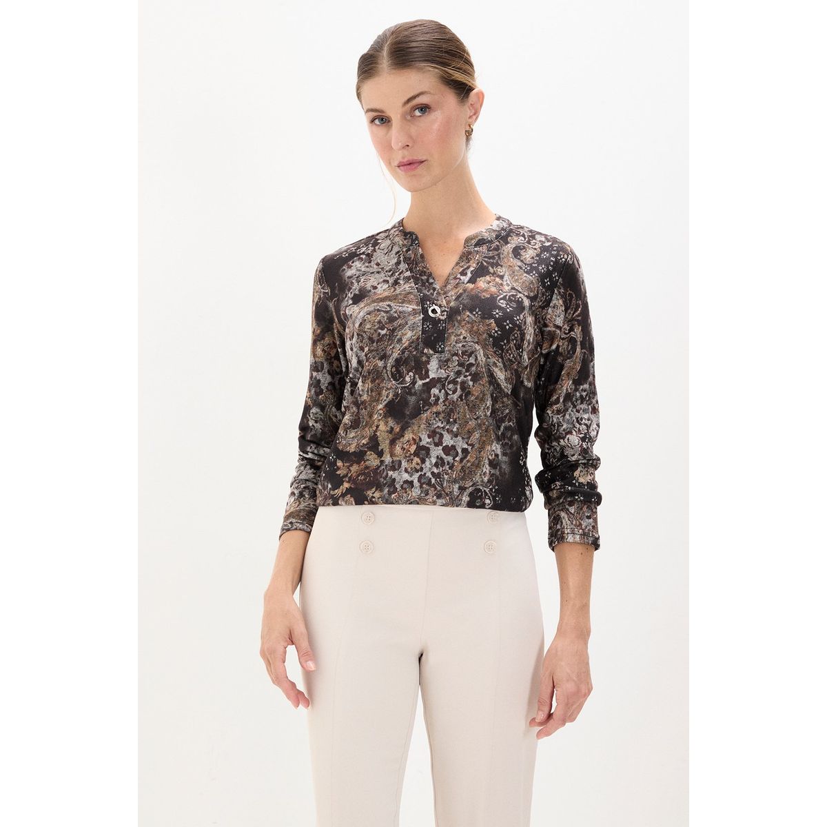 MA GRIFFE - Polera Manga Larga Beige Mujer Magriffe