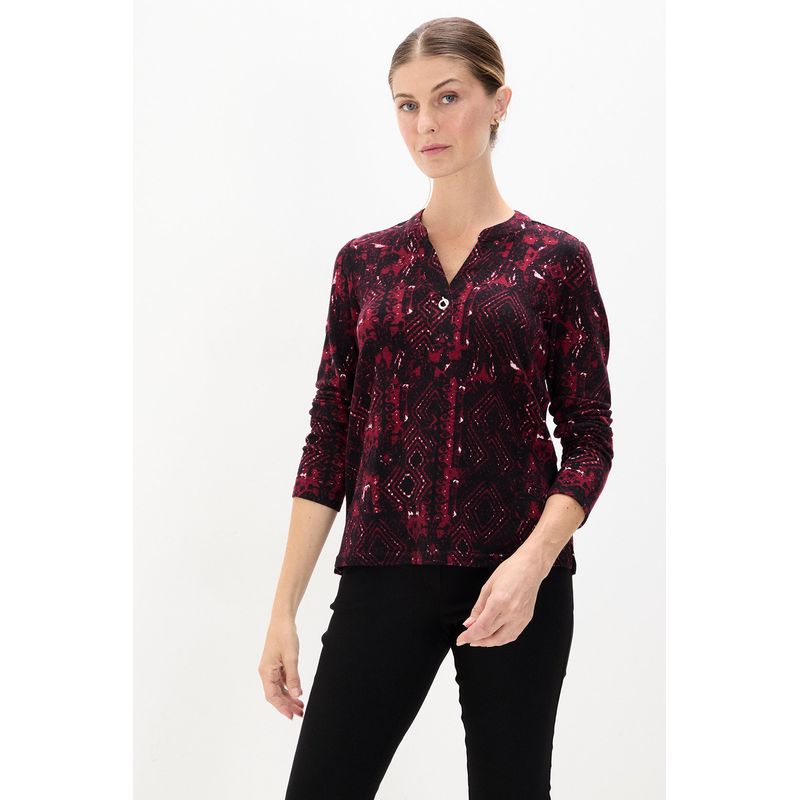 MA GRIFFE - Polera Manga Larga Burdeo Mujer Magriffe