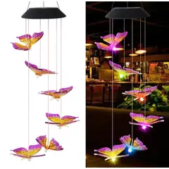 GENERICO - Luz Campana De Viento Colgante Led Solar Jardín Decorativa Mariposa Purpura