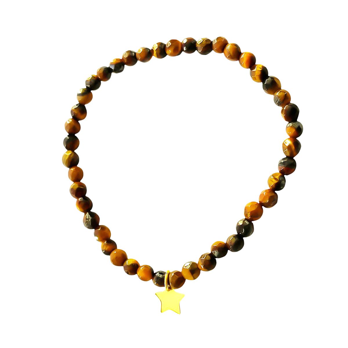 COGGIOLA - Pulsera Ojo De Tigre 4mm Estrella Enchapado Oro 18K Elásticada