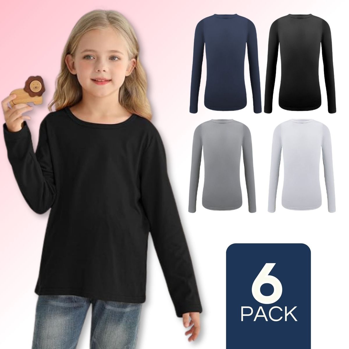 UTILISIMO - Pack 6 Camisetas Polera Polar Niña Primera Capa Colores Surtidos
