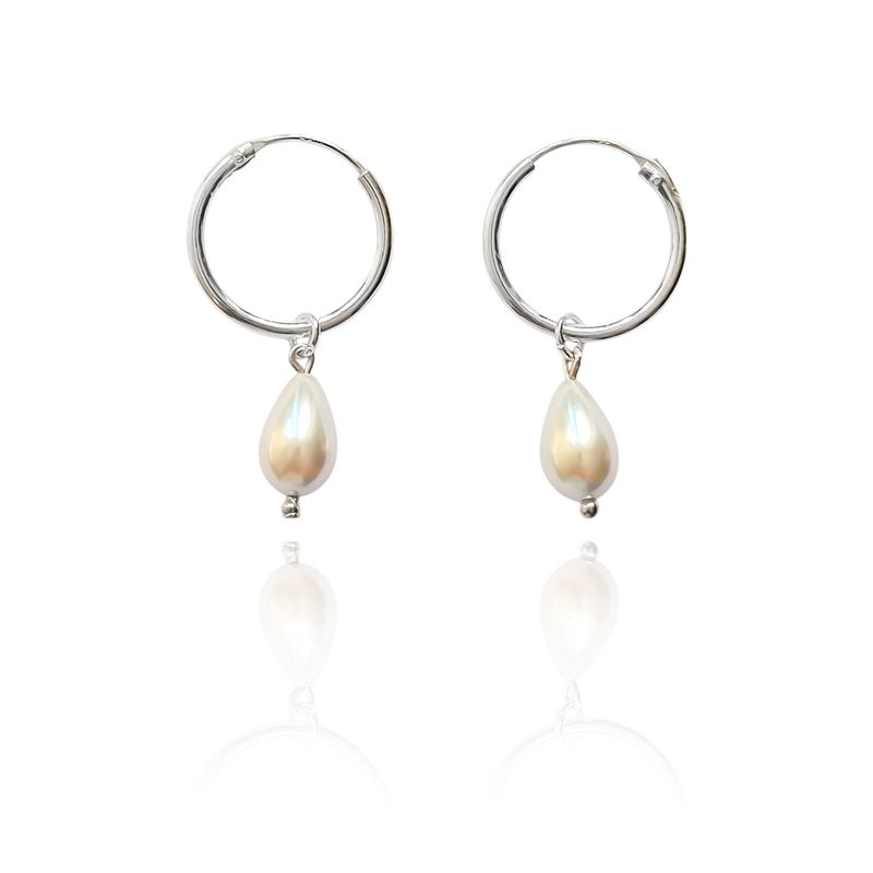 ANDREA COGGIOLA JOYAS - Aros Argolla Gota Perla Shellpearl Plata Fina 925