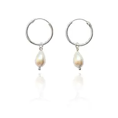 ANDREA COGGIOLA JOYAS - Aros Argolla Gota Perla Shellpearl Plata Fina 925