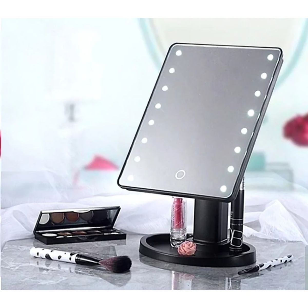 GENERICO - Espejo 16 Luz Led Tactil Maquillaje Usb Portatil Giratorio Negro