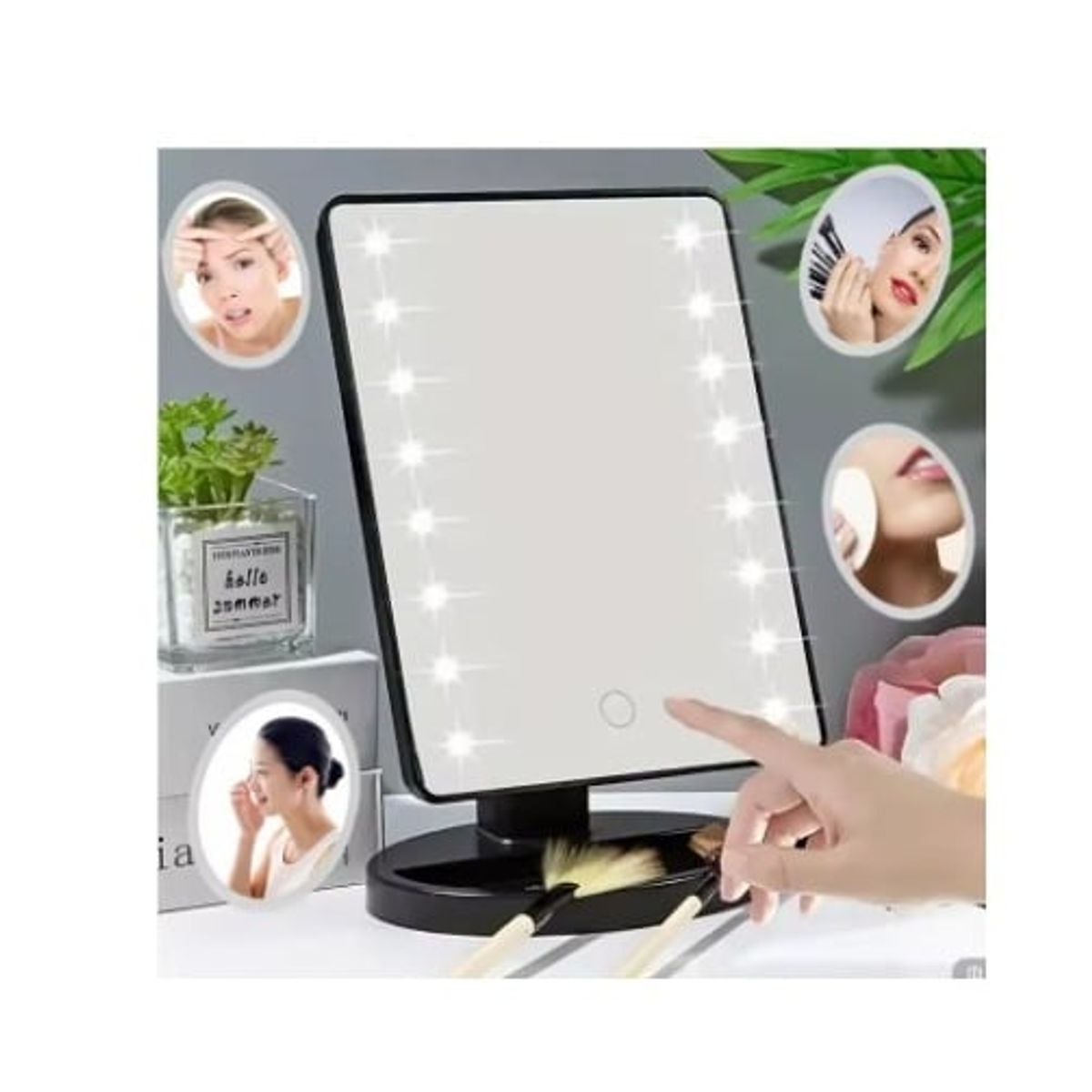 GENERICO - Espejo 16 Luz Led Tactil Maquillaje Usb Portatil Giratorio Negro