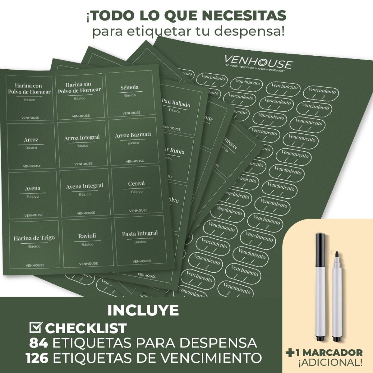 GENERICO - Set 3 Contenedores Herméticos Vidrio Cocina Acacia Asa Etiqueta Verde