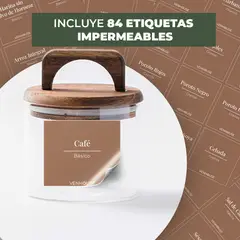 GENERICO - Set 4 Contenedores Herméticos Vidrio Cocina Acacia Asa Etiqueta Marrón