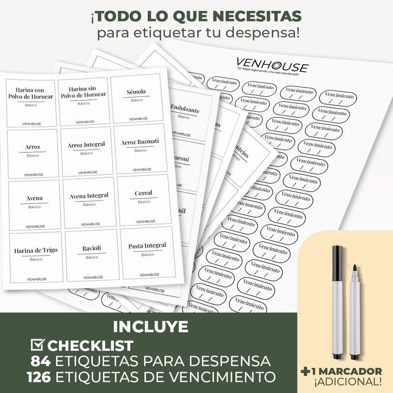 GENERICO - Set 5 Contenedores Herméticos Vidrio Cocina Acacia Asa Etiqueta Blanco