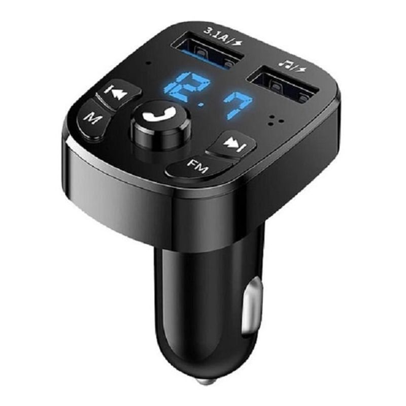 GENERICO - Adaptador Transmisor Bluetooth FM Radio Cargador Celular 2,1A 2 USB