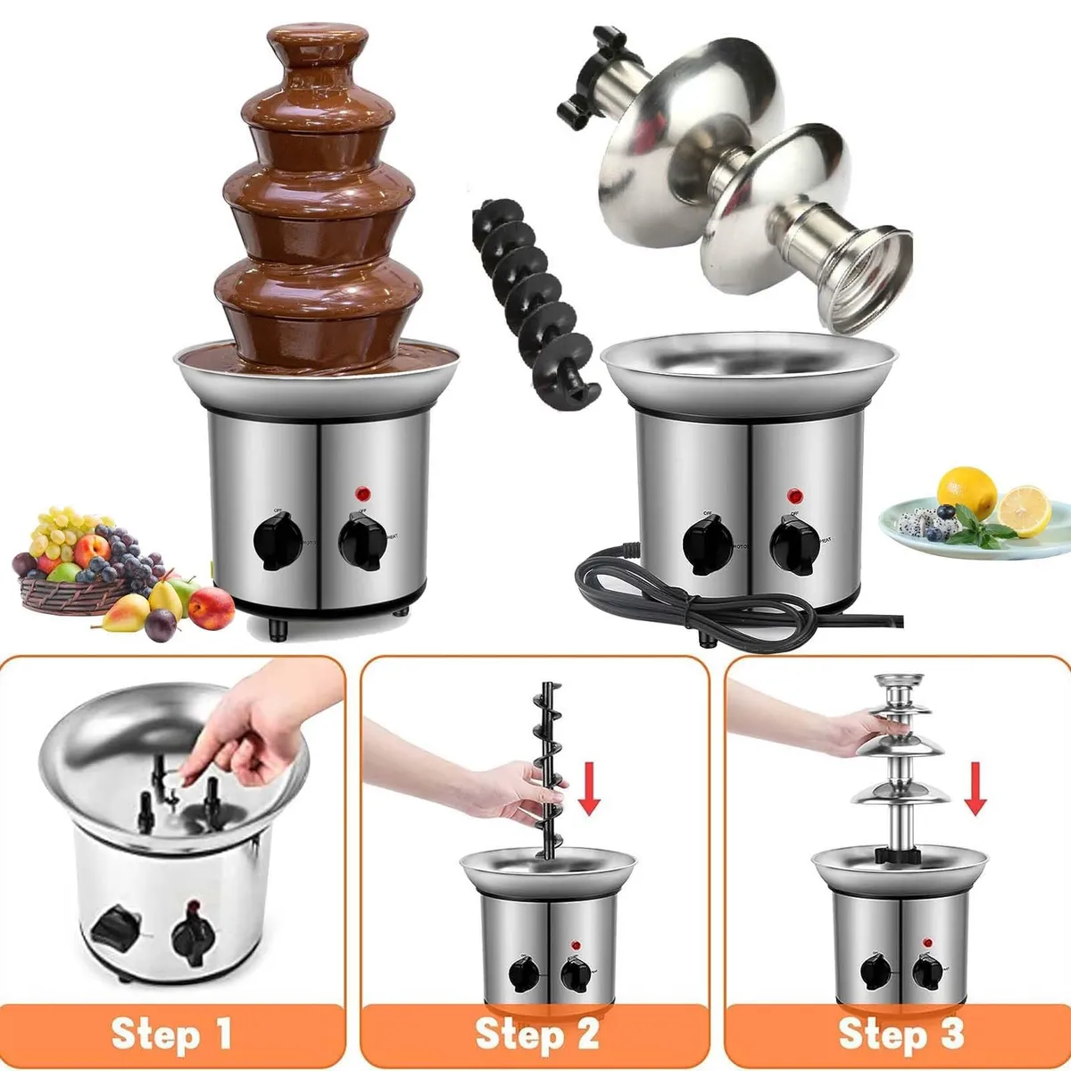 MOVI - CASCADA FUENTE CHOCOLATE FONDUE 4 NIVELES ACERO INOXIDABLE