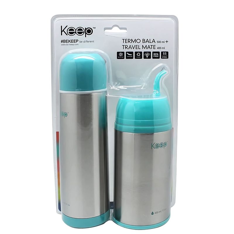KEEP - Set Termo Bala + Travel Mate Doble Pared Celeste Keep - SC