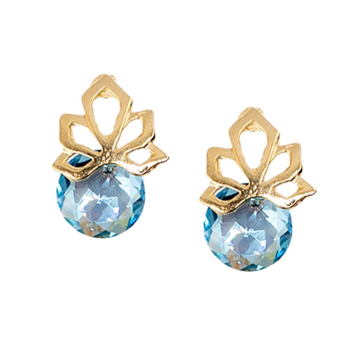 JOYAS MONTERO - Aros Bali Gold 24K creado con cristales de Swarovski® Aquamarine