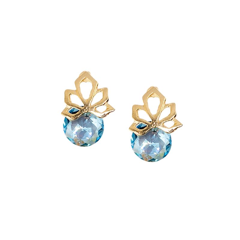 JOYAS MONTERO - Aros Bali Gold Cristales Genuinos Aquamarine Shimmer
