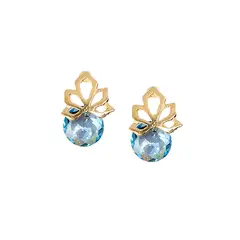 JOYAS MONTERO - Aros Bali Gold Cristales Genuinos Aquamarine Shimmer