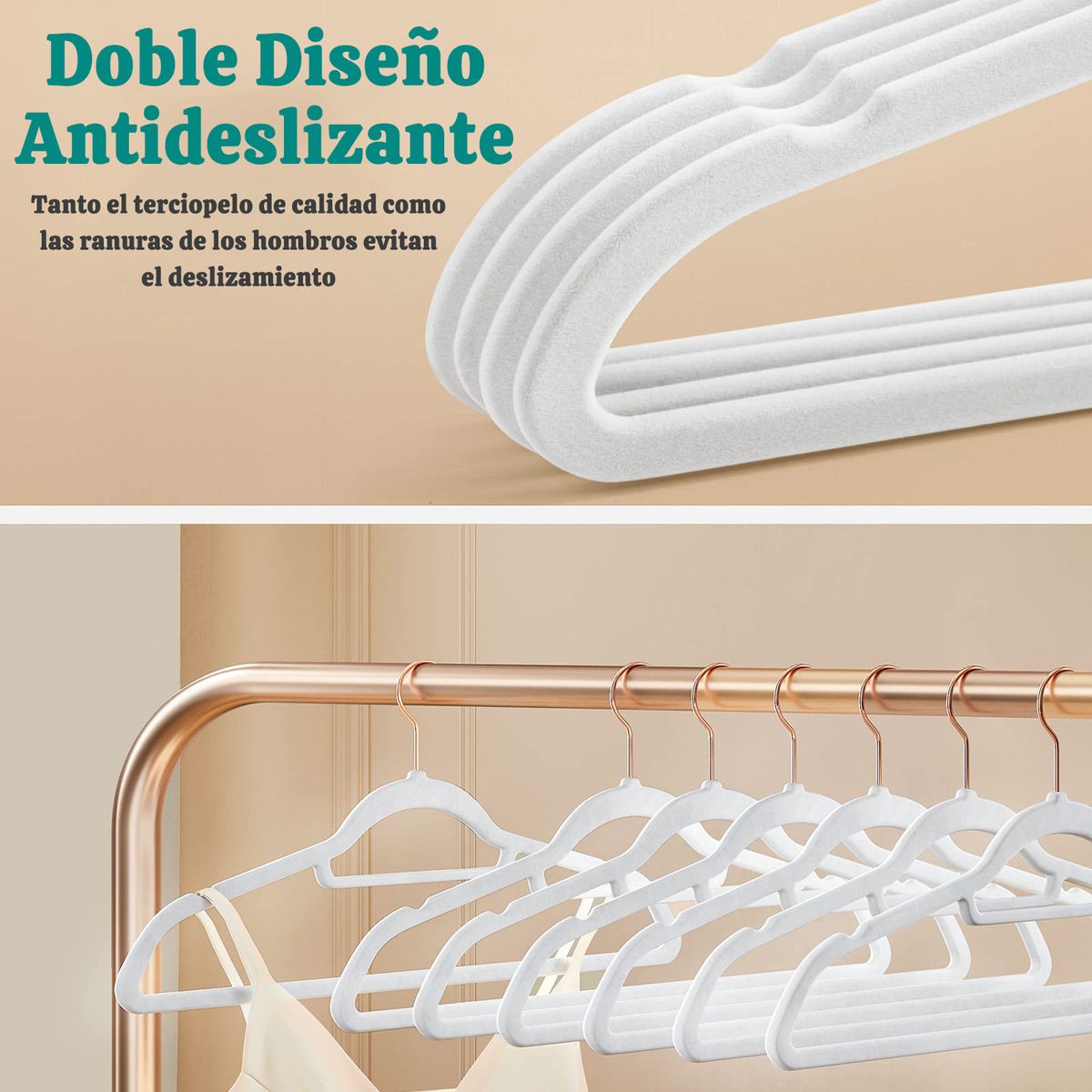 GENERICO - 10Pcs Perchas Antideslizantes De Terciopelo Para Hogar-Blanco