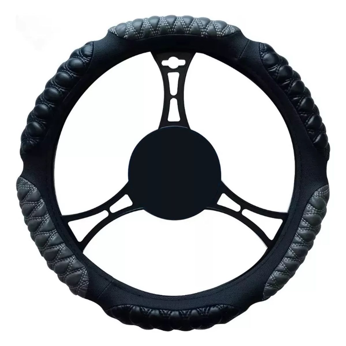 GENERICO - Cubre Volante Acolchado Universal Negro Gris