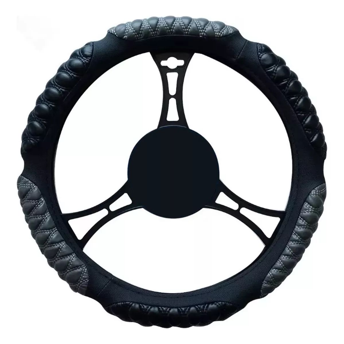 GENERICO - Cubre Volante Acolchado Universal Negro Gris