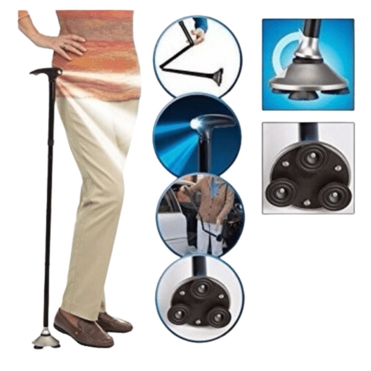 INVENCIBLE - BASTON FLEXIBLE ORTOPEDICO PLEGABLE CON ILUMINACION MX33