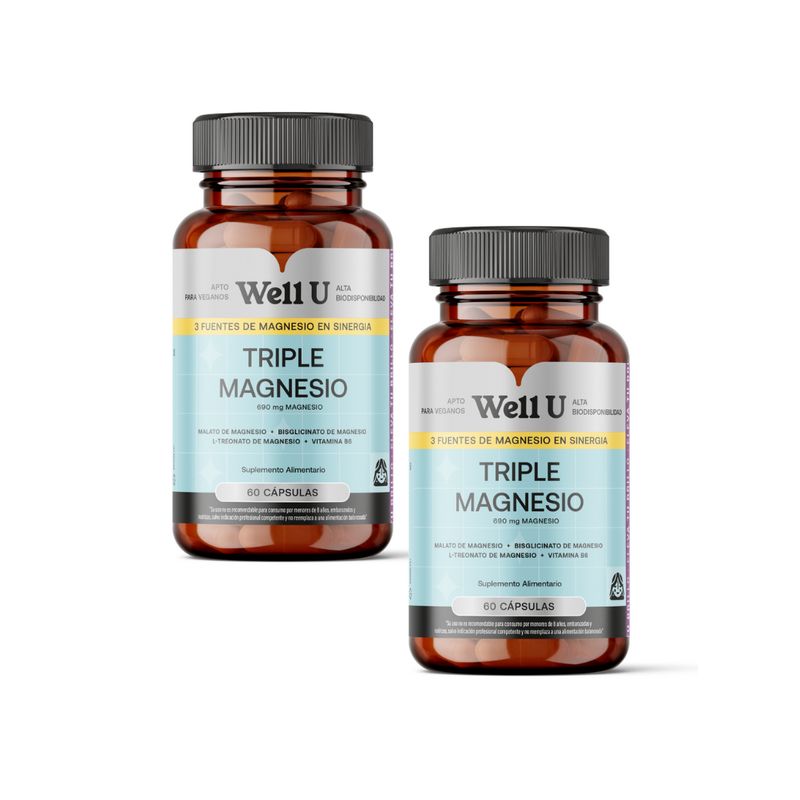 WELL U - PACK X 2 TRIPLE MAGNESIO 690mg 60 CÁPSULAS WELL U
