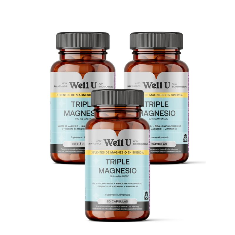 WELL U - PACK X 3 TRIPLE MAGNESIO 690mg 60 CÁPSULAS WELL U