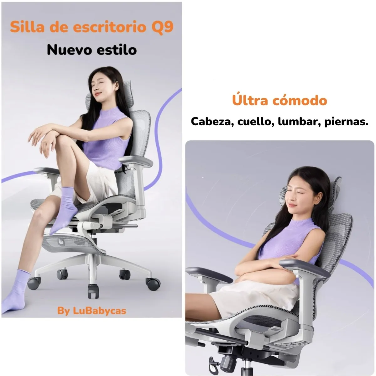 LUBABYCAS - Silla De Escritorio Reclinable Reposapies Q9 By LuBabycas