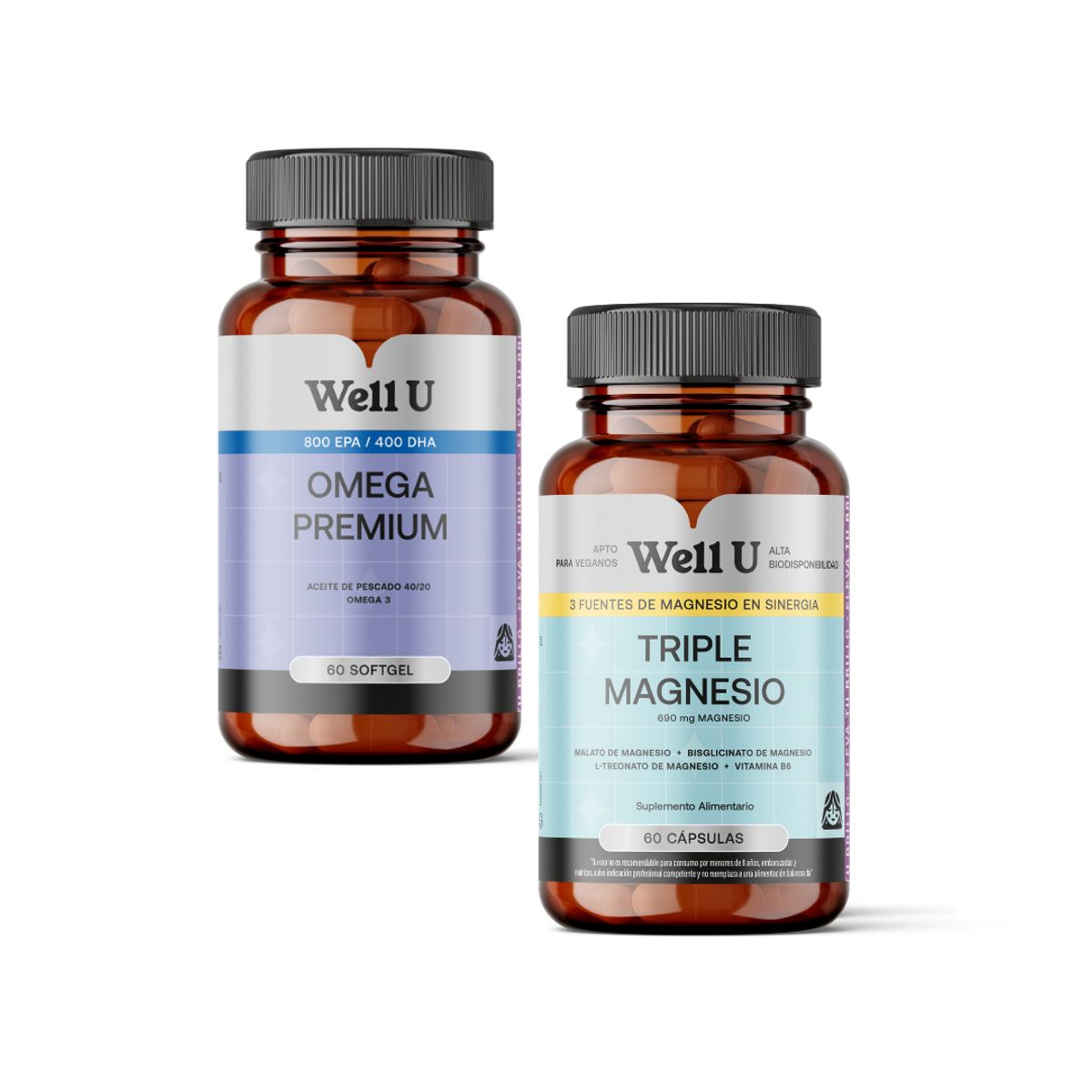 WELL U - PACK X 2 TRIPLE MAGNESIO 60C+OMEGA PREMIUN 1200MG 60C WELL U