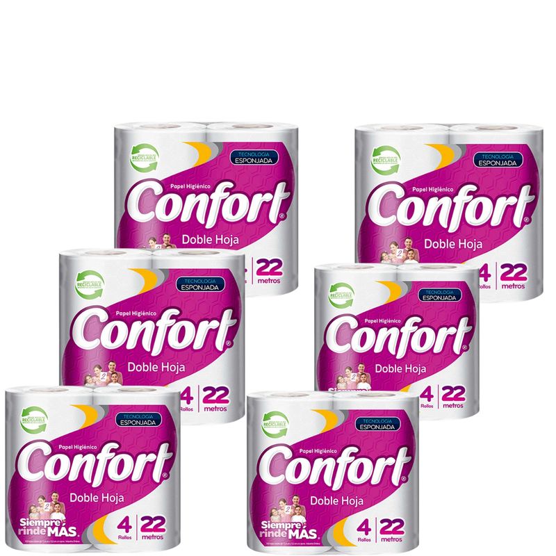 CONFORT - Papel Higiénico Confort Doble Hoja 24 Unidades 22 M